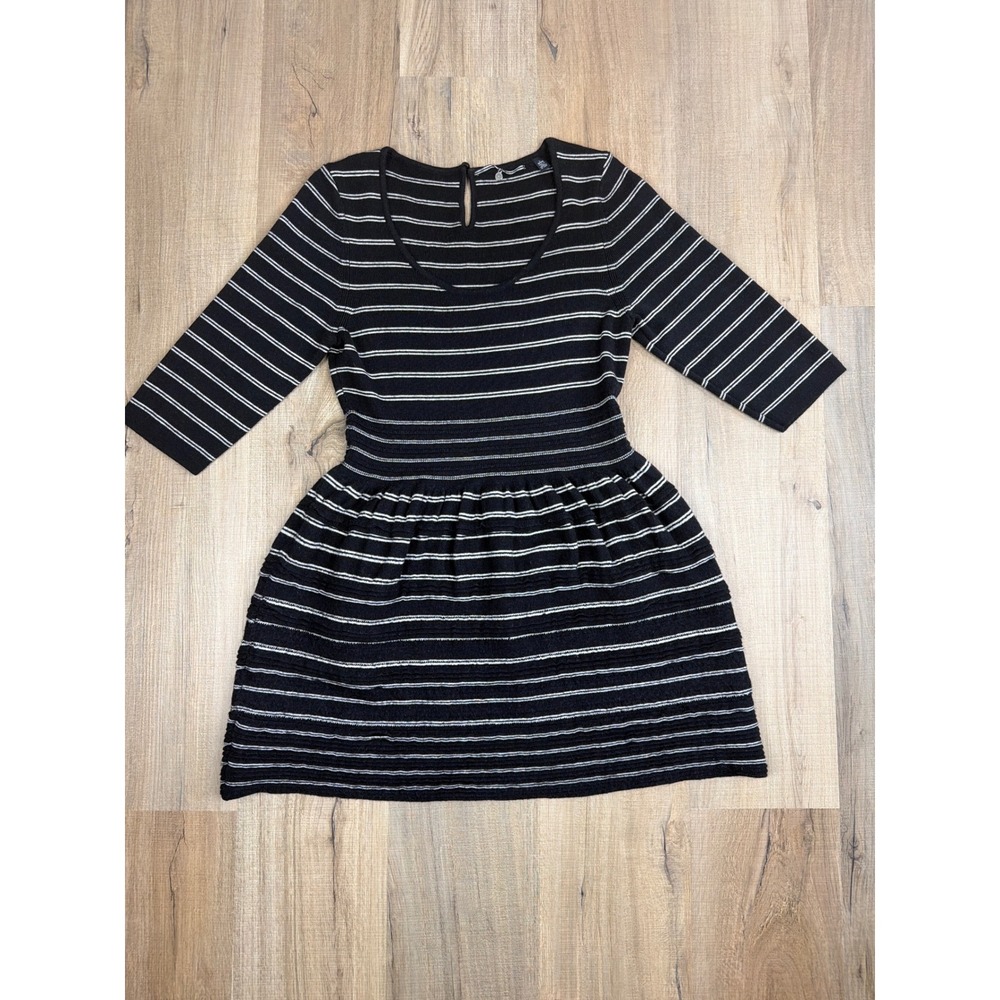 Anthropologie Knitted & Knotted Elodie Striped Sweater Wool Dress Black White LP